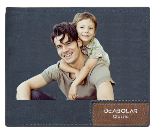 Idea for Father‘s Day Custom Blue Leather Color Photo Wallet for Dad