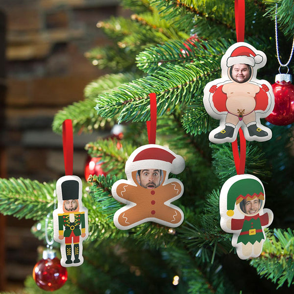 Custom Xmas Hanging Decorations Personalised Face Christmas Hanging Decoration Santa And Elf Hanging Decoration - photomoonlampau