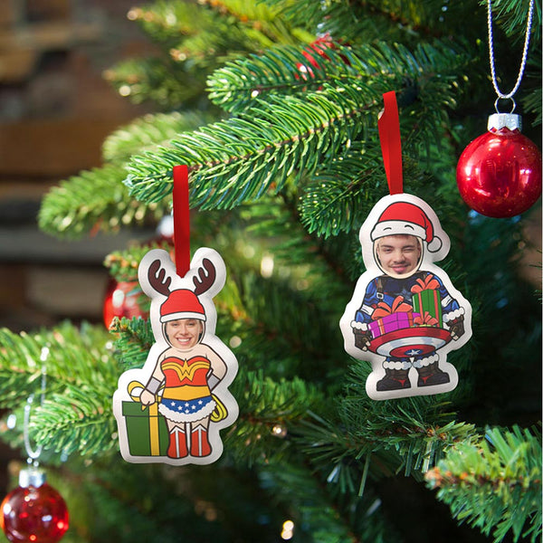 Custom Super Hero Decorations Personalised Captain And Wonder Woman Christmas Hanging Decoration - photomoonlampau