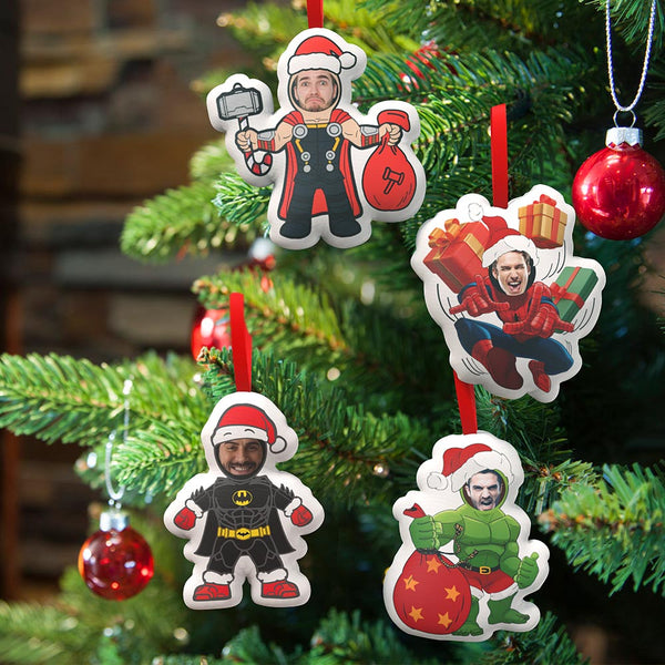 Custom Super Hero Decorations Personalised Face Christmas Hanging Decoration Superhero Decor Set - photomoonlampau