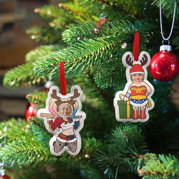 Custom Super Hero Decorations Personalised Face Christmas Hanging Decoration Superhero Decor Set Gifts for Besties - photomoonlampau