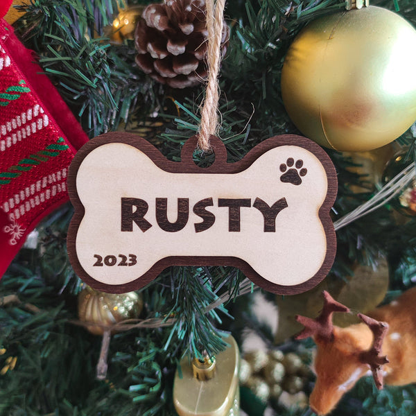 Personalized Dog Name Year Dog Bone Ornament Christmas Gift - photomoonlampau