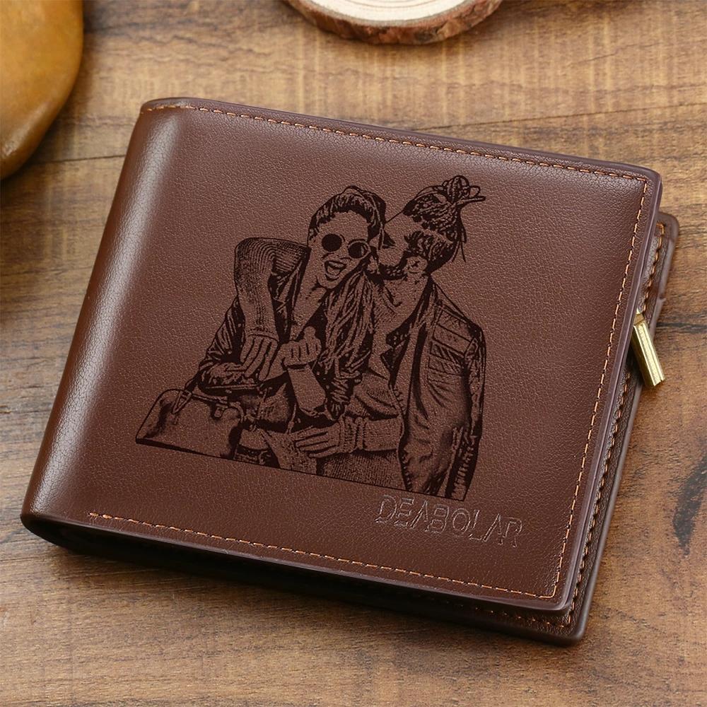 Gift for Dad Custom Brown Trifold Leather Photo Wallet Gifts For Fathers