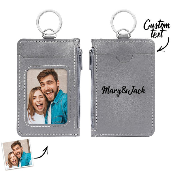 Custom Photo Engraved Keychain Leather Card Holder Creative Gifts - photomoonlampau