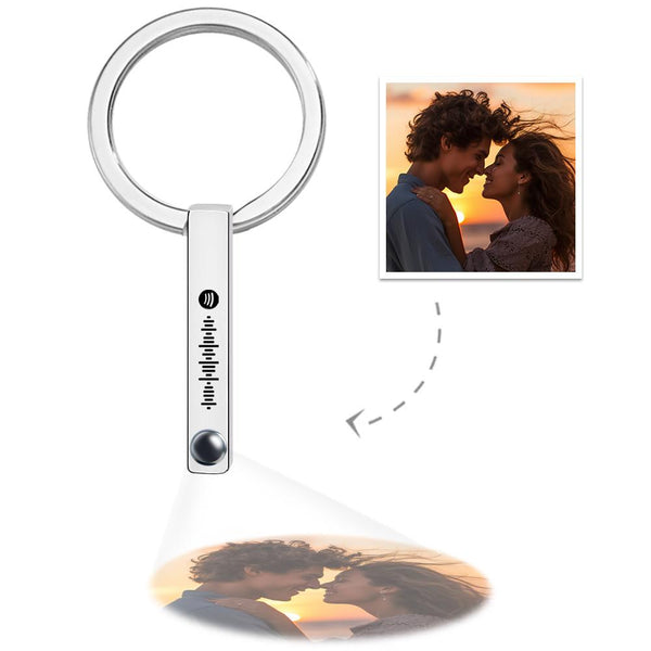 Personalized Photo Projection Keychain Custom Scannable Spotify Code Keychain Memorial Song Gift - photomoonlampau