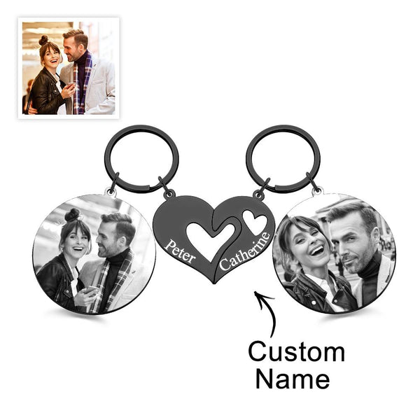 Engravable Keychain Set Custom Photo The Love Between Theme Gifts For Couples - photomoonlampau