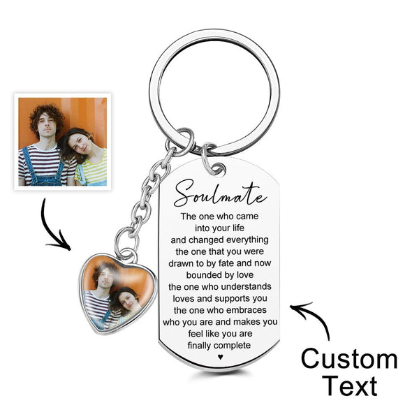 Custom Photo Engraved Heart Keychain Personalized Handmade Keyring Anniversary Keychain Women Men Gifts - photomoonlampau