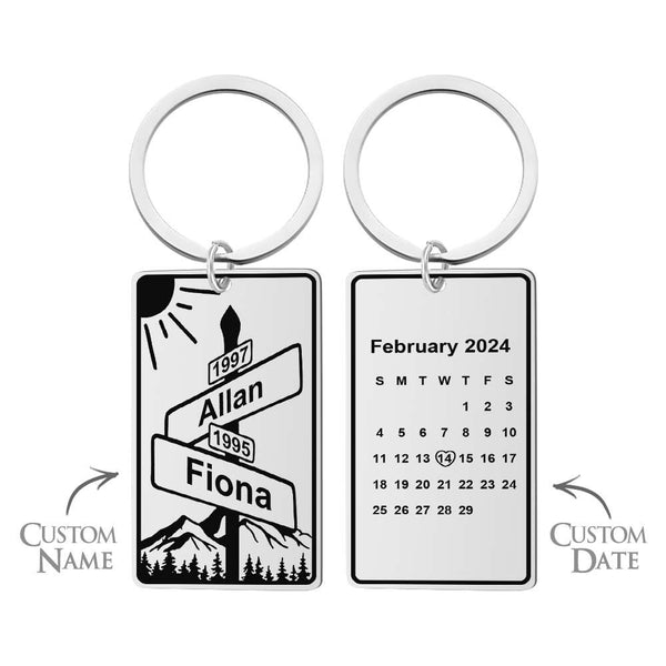 Custom Name Date Street Sign Keychain Personalized Intersection of Love Anniversary Gift For Couples - photomoonlampau