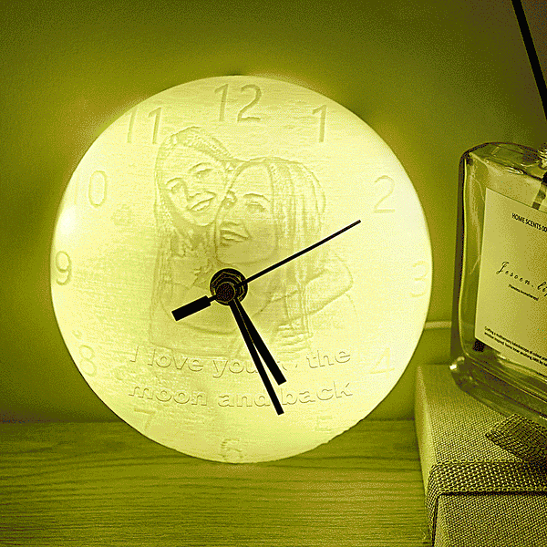 Custom Photo Engraved Moon Night Light Clock Creative Home Couple Gifts - photomoonlampau