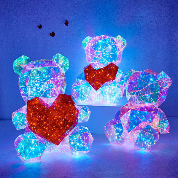 Galaxy Led Bear Holographic Iridescent Lights Glowing Galaxy Bear Valentine's Day Gift - photomoonlampau