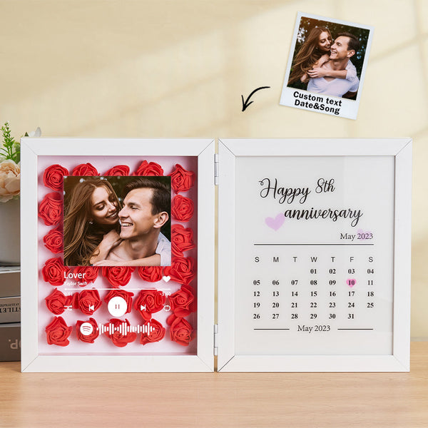 Personalized Photo Rose Flower Foldable Frame Custom Music Code Anniversary Gift for Couple - photomoonlampau