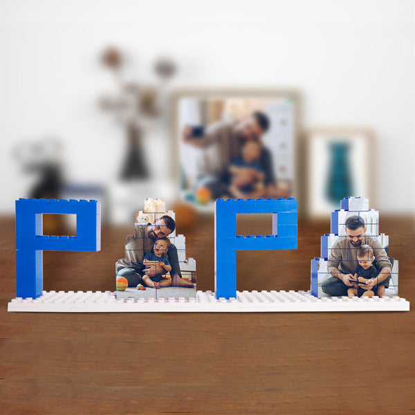 Personalized Papa Photo Building Brick Puzzles Photo Block Father's Day Gifts - photomoonlampau