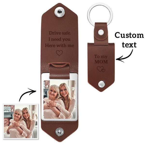 Personalised Photo Keychain with Text Leather Keyring Mother's Day Gift
