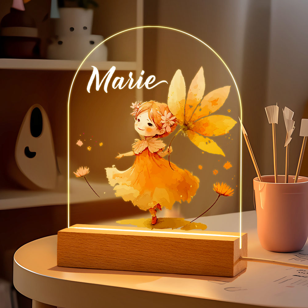 Personalized Name Baby Fairy Night Light Custom Name Flower Fairy Nursery Room Lamp Gift For Kids