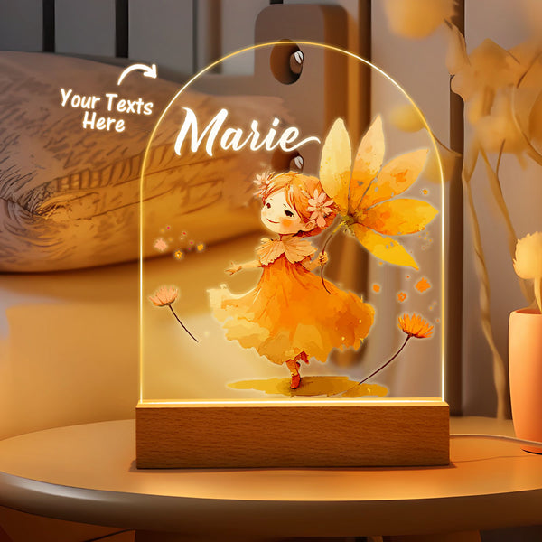 Personalized Name Baby Fairy Night Light Custom Name Flower Fairy Nursery Room Lamp Gift For Kids