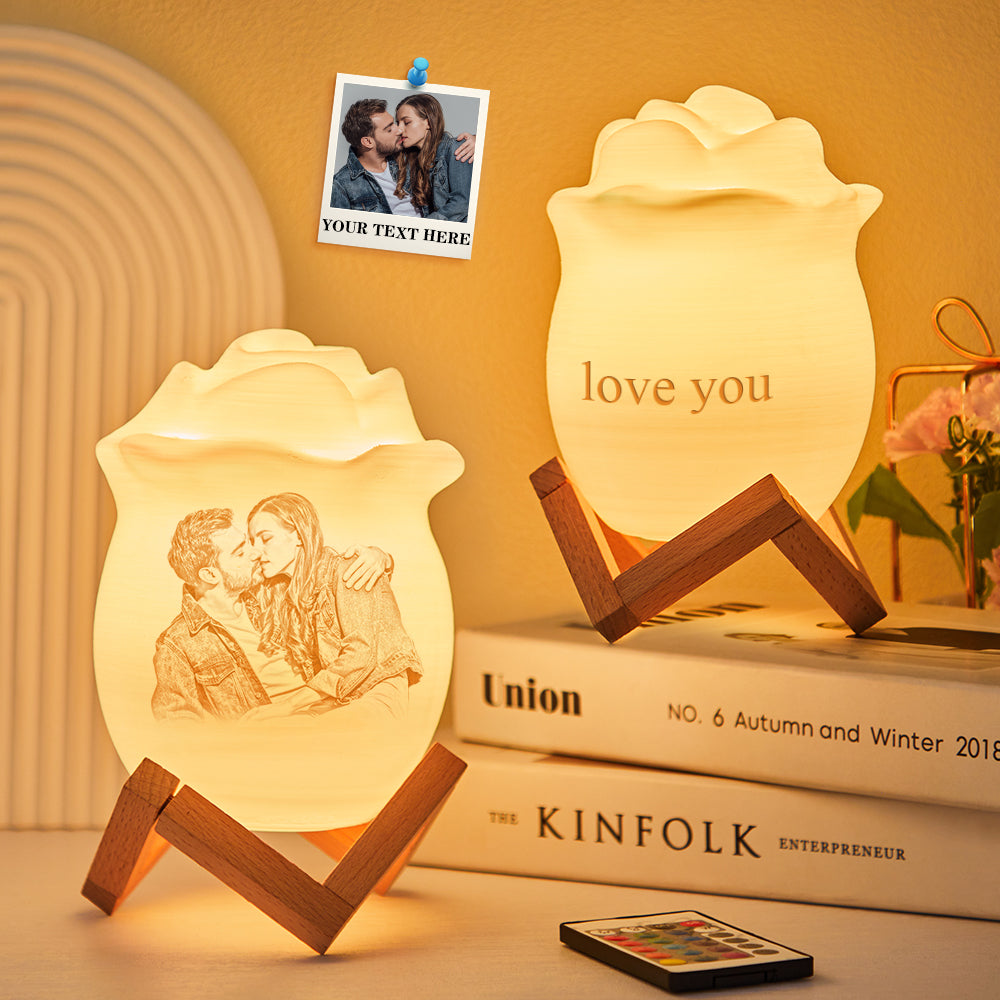 Custom Exclusive Photo Rose Night Light Personalized Name Best Gift 7 Colour Night Light Remote Control Lamp