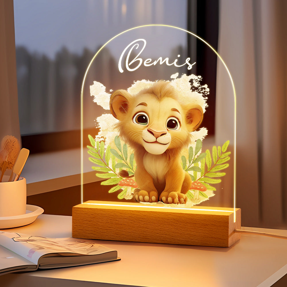 Personalized Lion Night Light For Baby Custom Name Smile Tiger Bedside Lamp