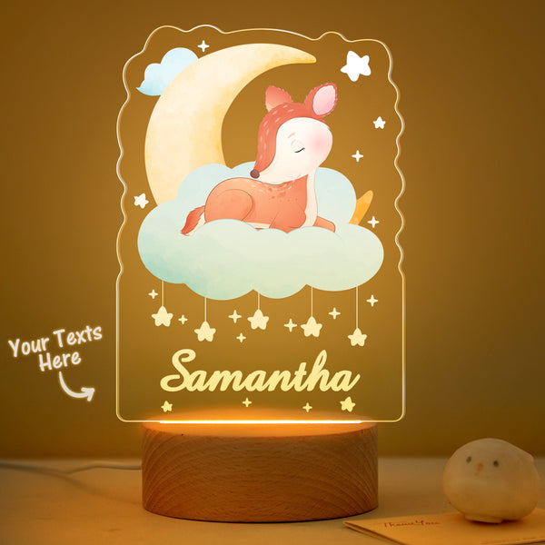Personalized Baby Name Night Light Custom Cute Deer Sleeping On The Moon Bedside Lamp