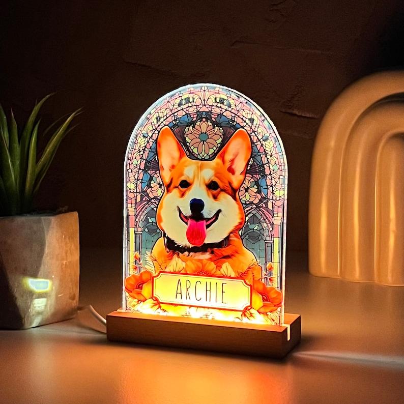 Pet Memorial Custom Acrylic Stained Glass Night Light Personalized Bedroom LED Decor Sign Light up Sign Gift for Pets
