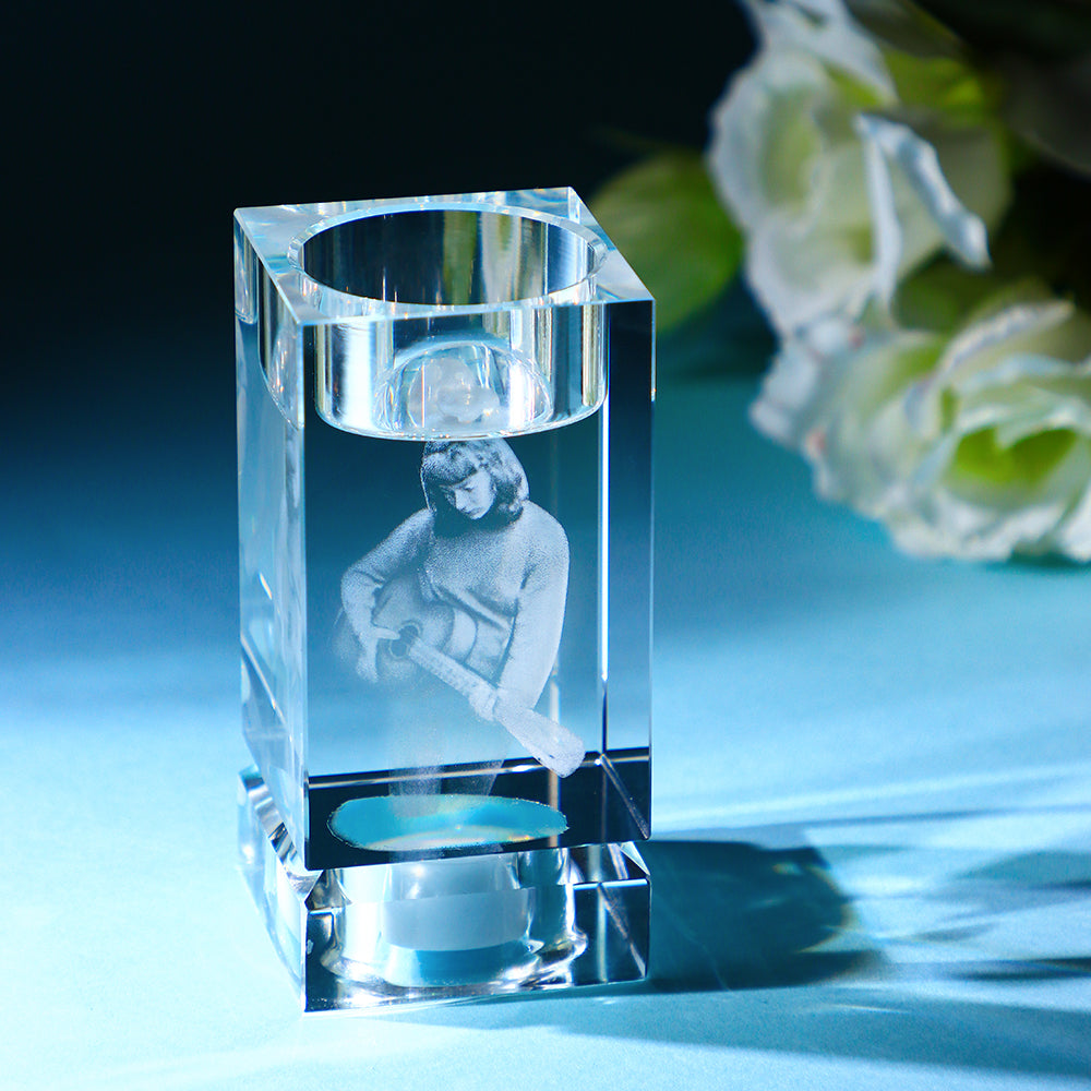 Crystal Candle Holder with LED Base Memorial 3D Candle holder Anniversary Gift For Lost Loved One