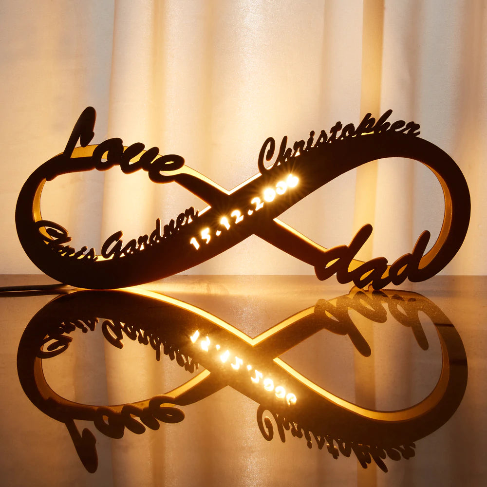 Custom Name Light Engraved Wood Nightlight Infinity Love Gift for Her