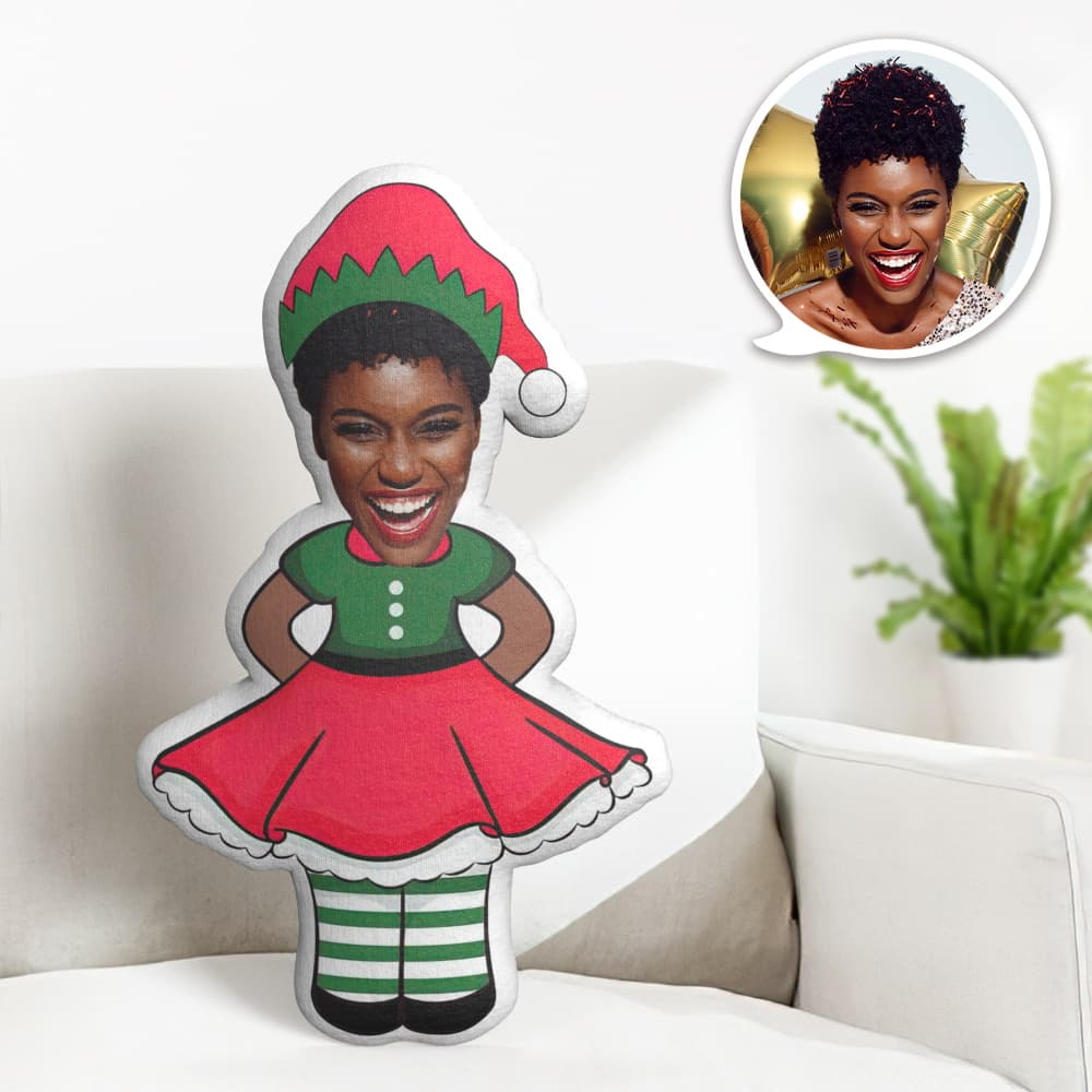 Custom Face Pillow Personalised Photo Pillow Red and Green Christmas Dress MiniMe Pillow Gifts for Christmas