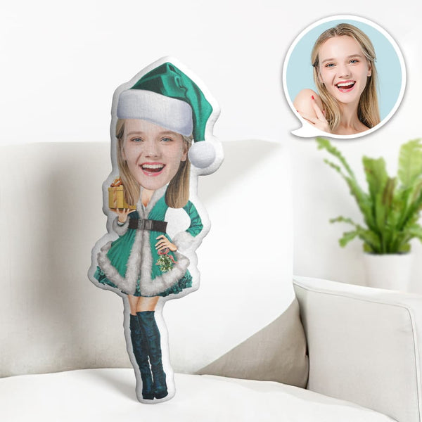Custom Face Pillow Personalised Photo Pillow Christmas Green Dress MiniMe Pillow Gifts for Christmas - photomoonlampau