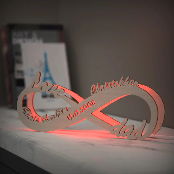 Personalised Name Light Custom Lamp Engraved Wood Nightlight Infinity Love Christmas Gift for Family