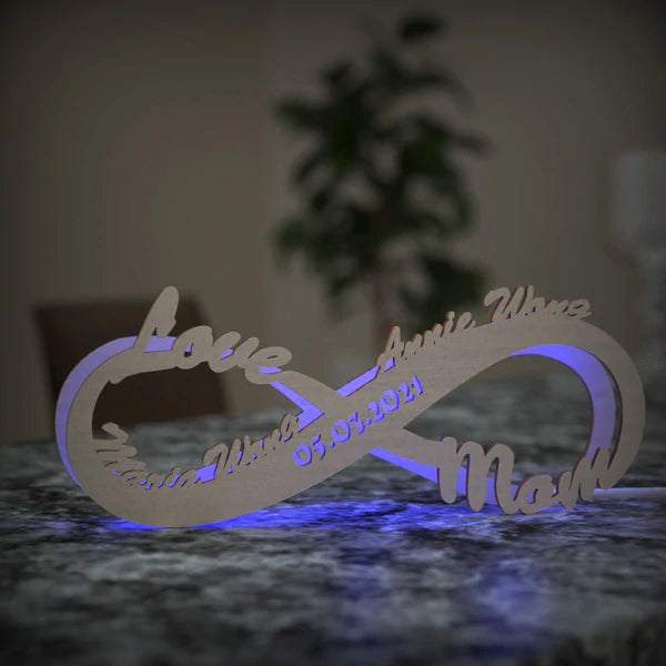 Personalised Name Light Custom Lamp Engraved Wood Nightlight Infinity Love Gift for Her Gift For Mom Gift For Dad