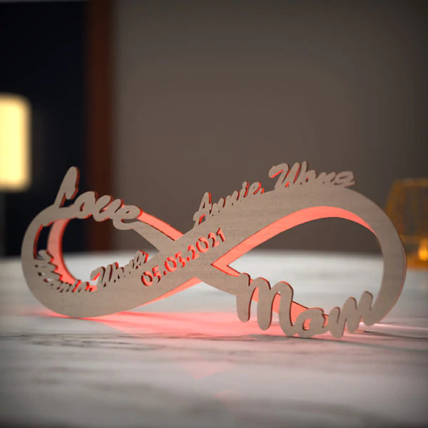 Personalised Name Light Custom Lamp Engraved Wood Nightlight Infinity Love Christmas Gift for Family
