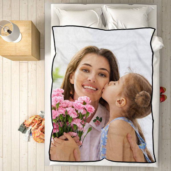 I Love Mom Custom Photo Fleece Blanket
