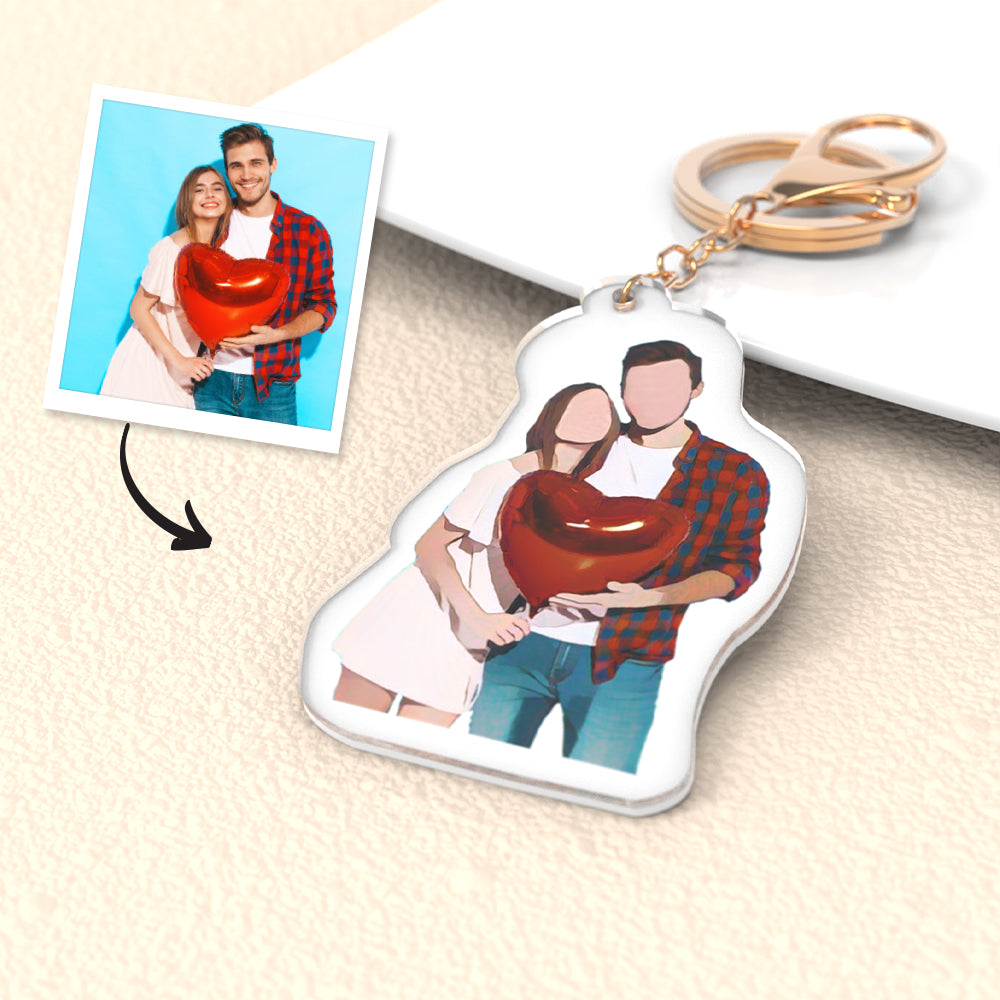 Custom Portrait Keychain Personalised Portrait Keyring Christmas Gift Couple Keyring