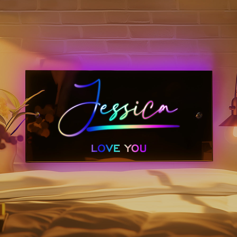 Anniversary Gifts Personalised Name Mirror Sign Custom LED illuminated Light-Up Bedroom Sign