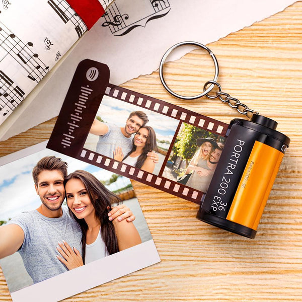 Anniversary Gift Custom Music Code Camera Roll Keychain for Love 5-20 Pictures Yellow Shell