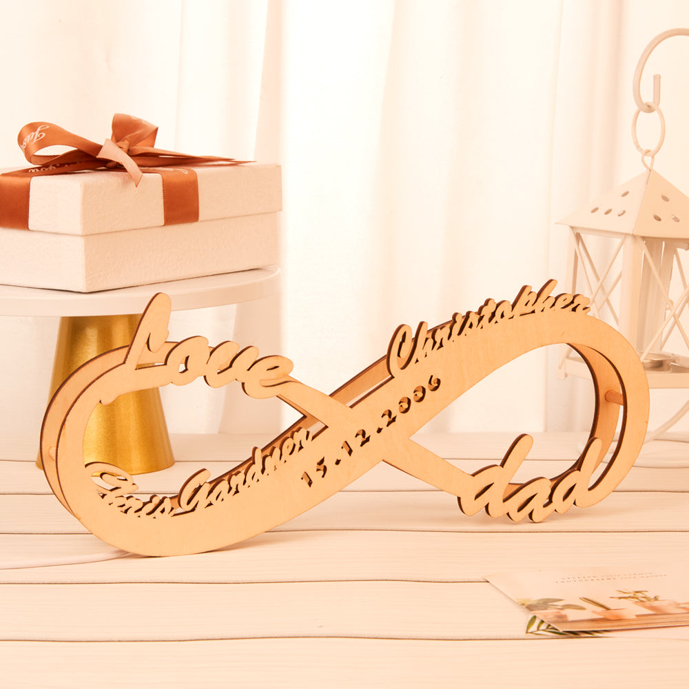 Christmas Gift Personalised Name Light Engraved Wood Nightlight Infinity Love