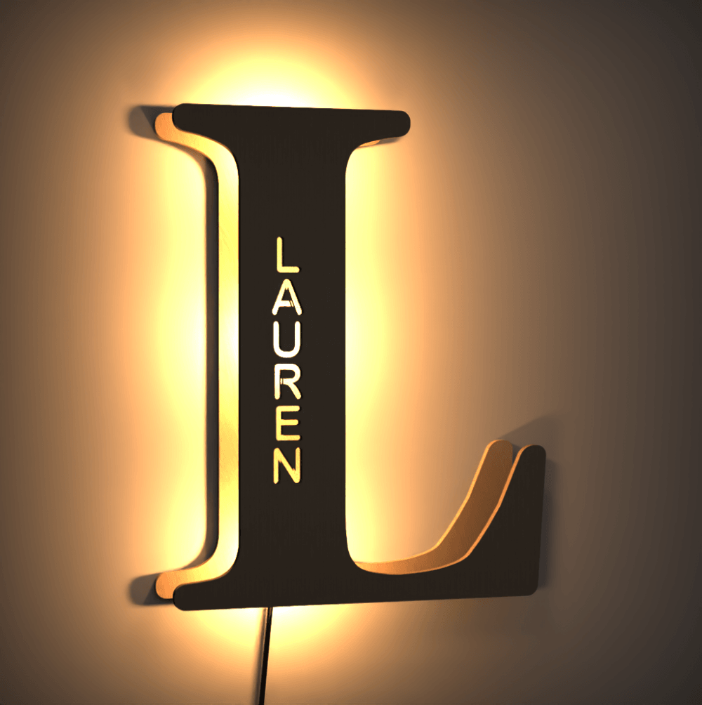 Custom Wooden Name Light Night Wall Lamp Alphabet Nursery Decor