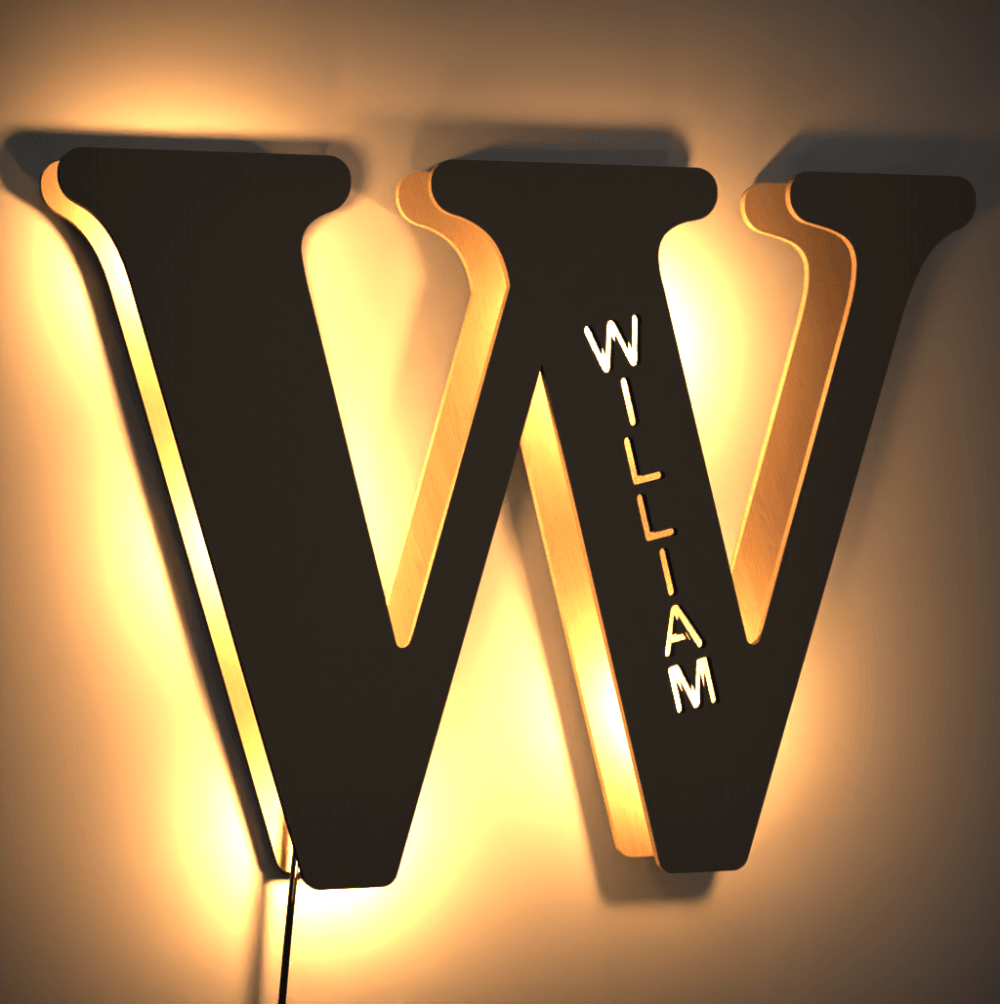 Custom Wooden Name Light Night Wall Lamp Alphabet Nursery Decor