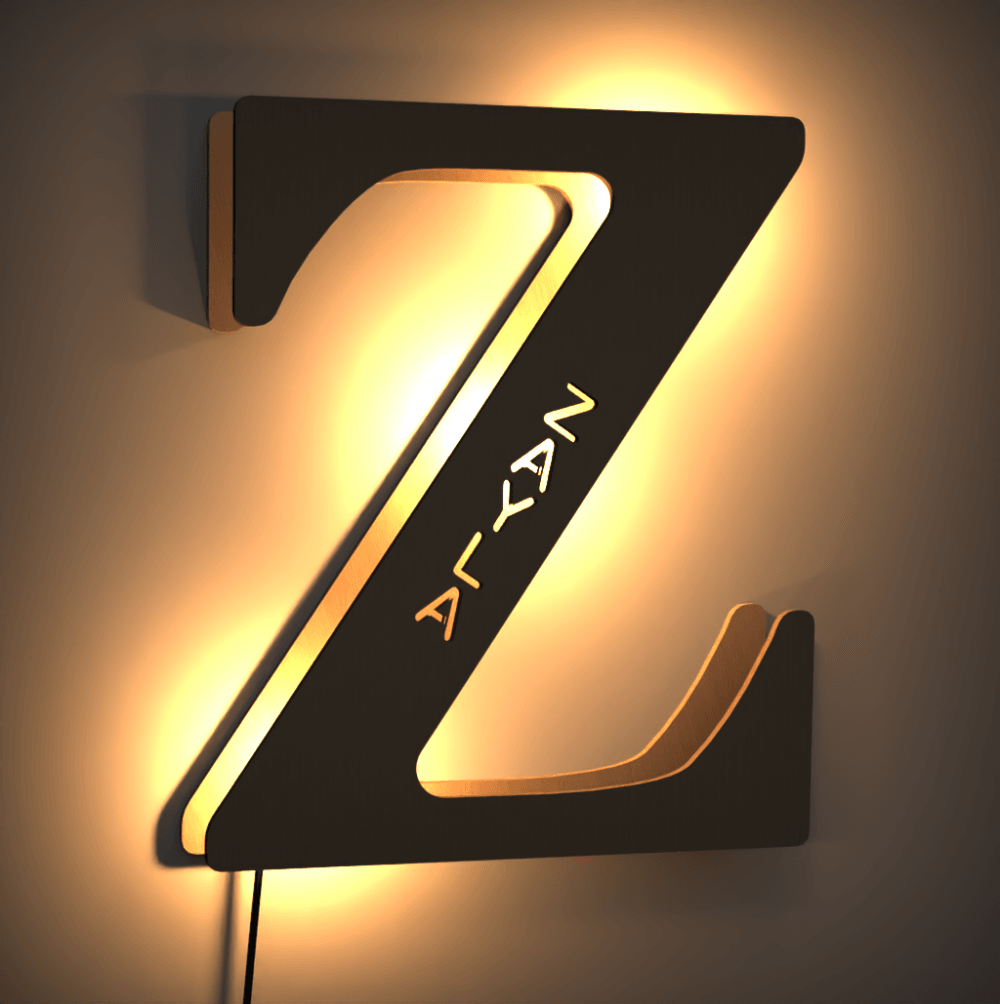 Custom Creative Gift Wooden Up Letter Name Sign Lamp Billboard Lamp Night Light Seven Colors