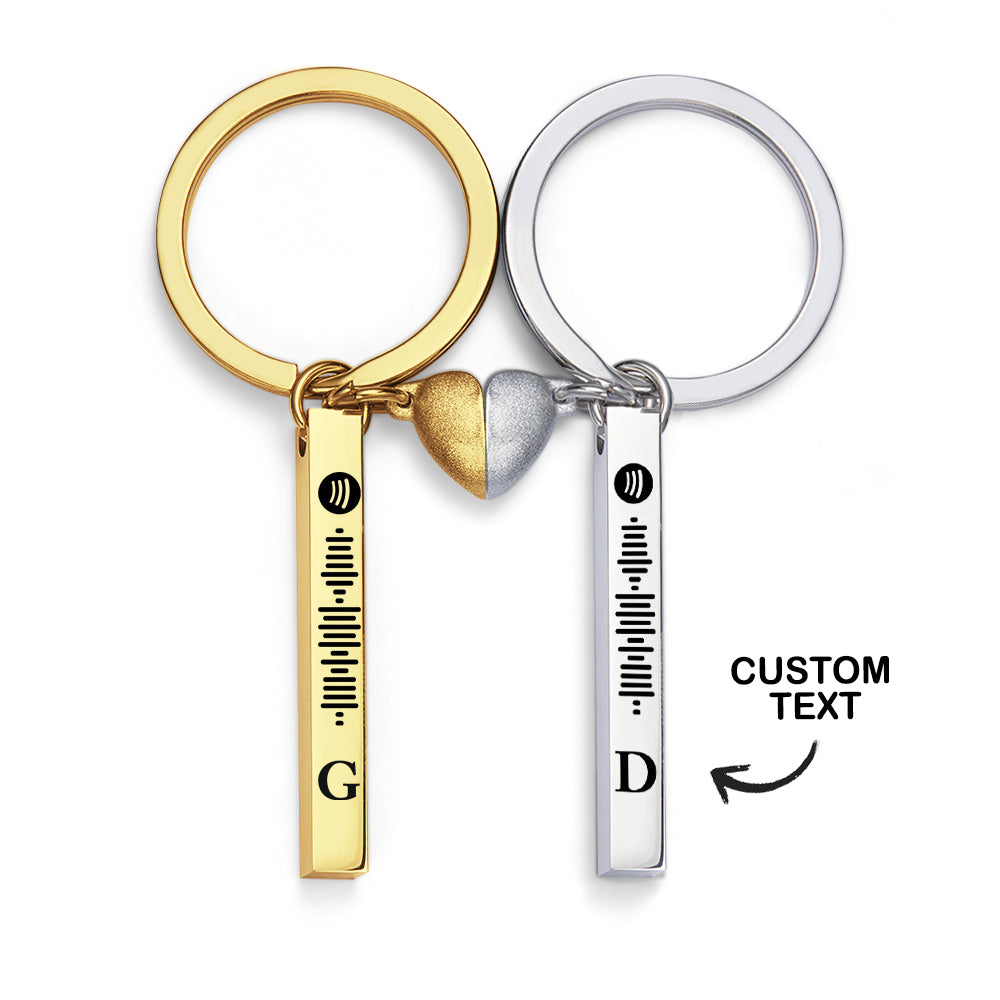 Set Magnet Heart Cute Custom Initial Keychain Spotify Music Keychain for Couple