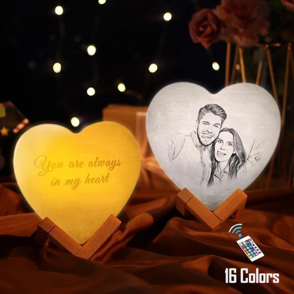 Personalised 3D Picture Lamp Gift for Best Friends Printed Photo Heart Lamp Custom Night Light - Touch 3 Colors (12-15cm)
