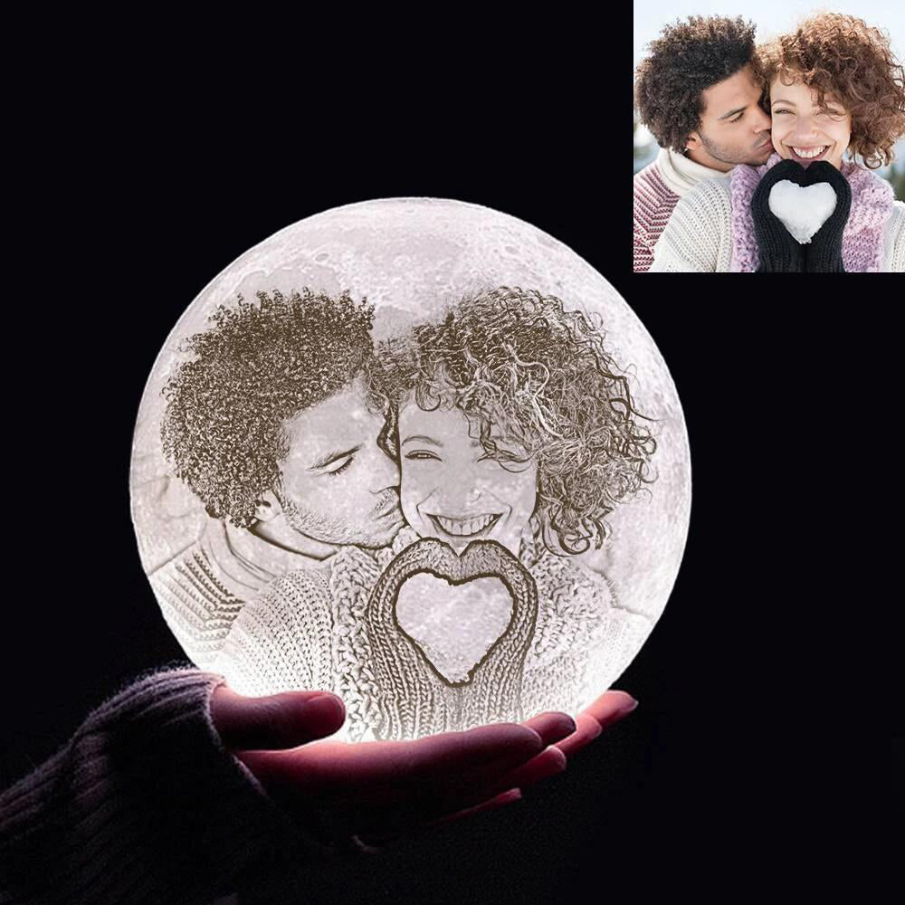 Photo Moon Lamp Custom 3D Print Engraved Mother And Baby Photo Moon Lamp - Touch Two Colors