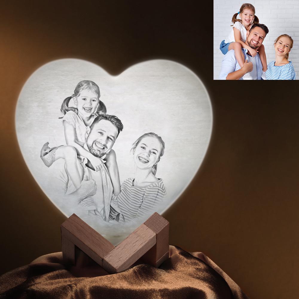 3D Printed Photo Heart Lamp Personalised Night Light For Family - Remote Control 16 Colors (12-15cm)
