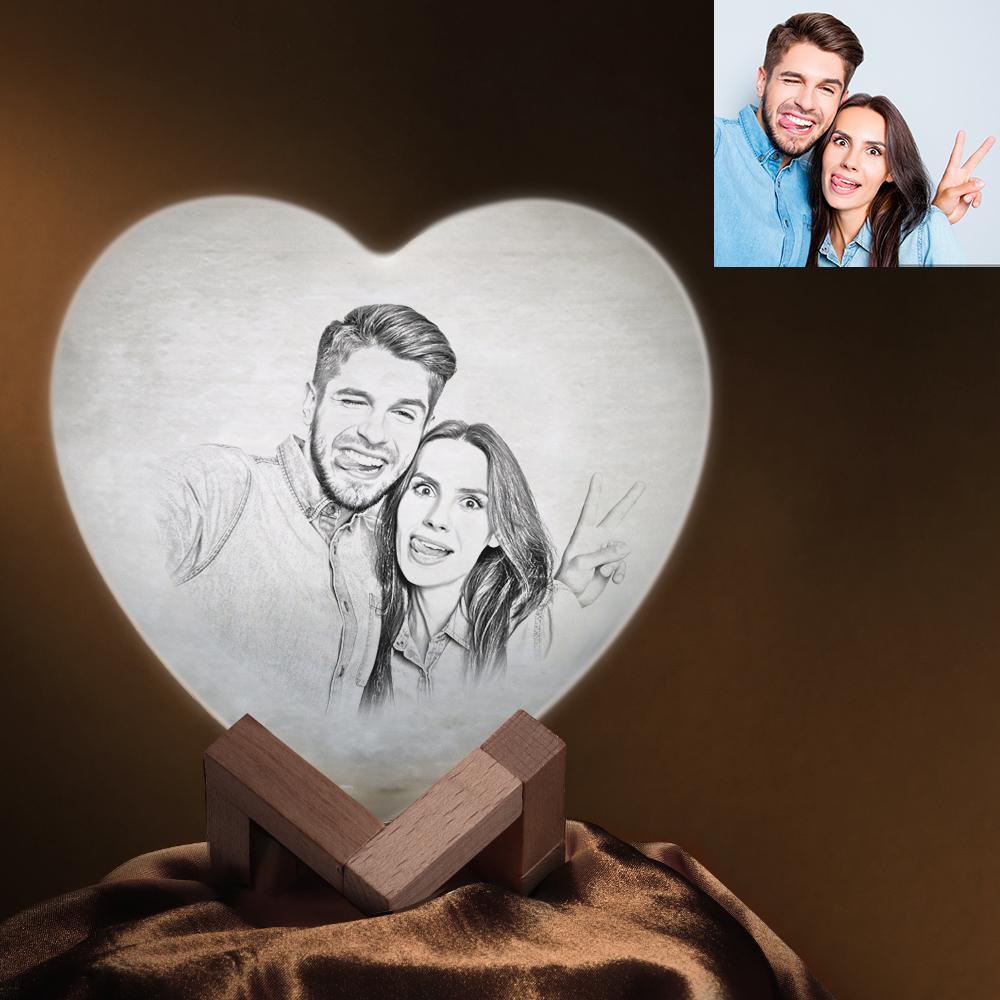 Personalised 3D Photo Lamp 3D Printed Photo Heart Lamp Personalised Night Light - Touch 2 Colors (10-15cm)