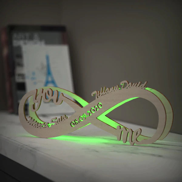 Custom Name Sign Light Infinity Love Personalised Engraved Wooden Table Nightlight Gift for Her
