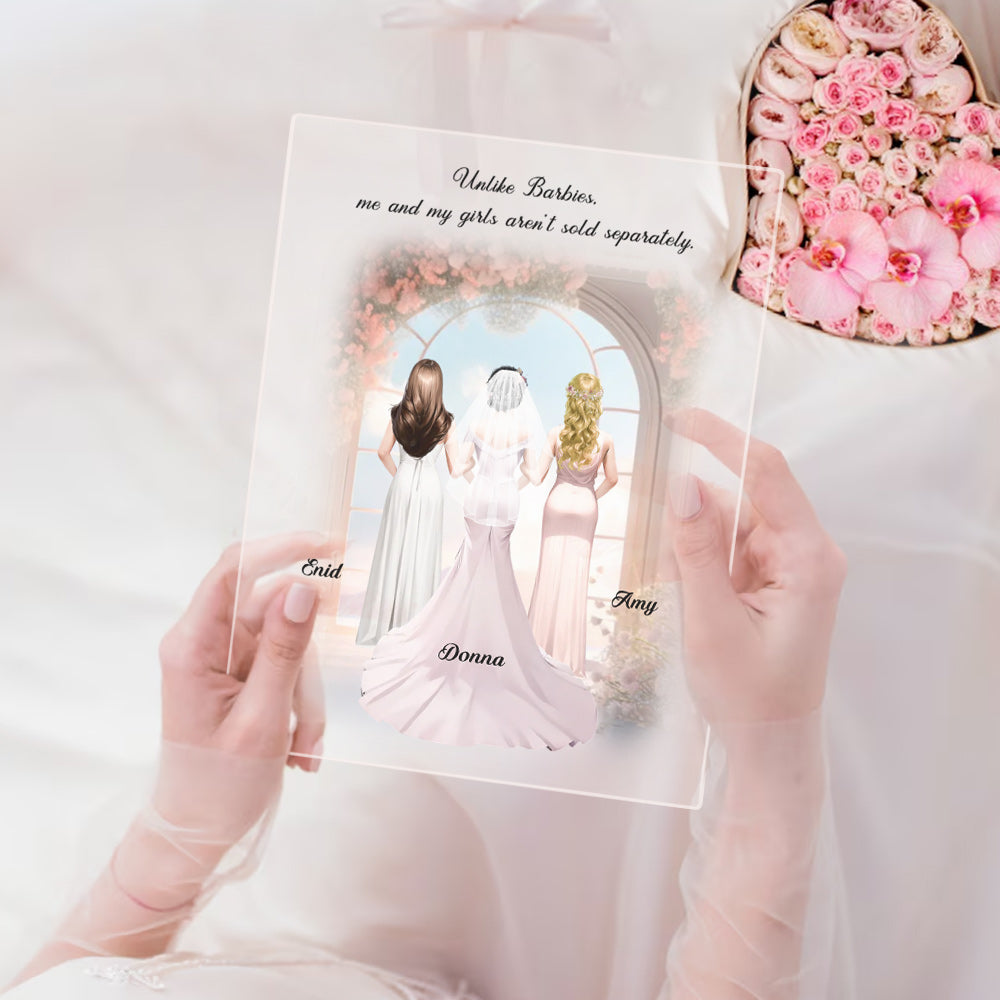 Personalized Bridesmaid Besties Wedding Dress Custom Names Plaque Acrylic Lamp