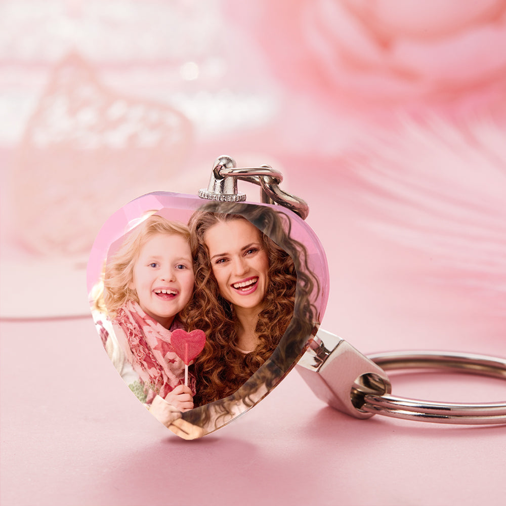 Gift for Dad Photo Crystal Heart Keyring Father‘s Day Giftf