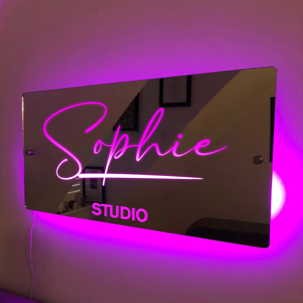 Anniversary Gifts Personalised Name Mirror Sign Custom LED illuminated Light-Up Bedroom Sign