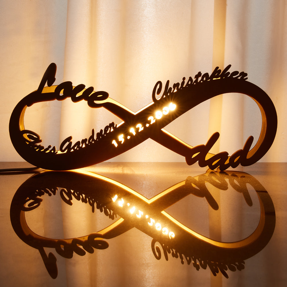 Personalised Name Light Custom Lamp Engraved Wood Nightlight Infinity Love Gift For Mom