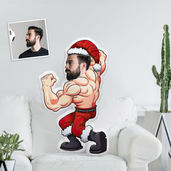 Custom Face Photo Santa Minime Doll Throw Pillow Show Off Santa's Muscles A Truly Unique Gift For Chirstmas Party - photomoonlampau