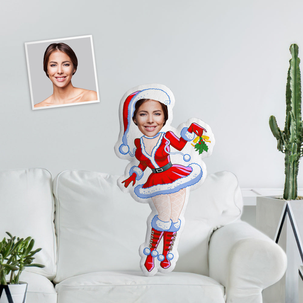 Face Pillow Santa Custom Minime Throw Pillow Personalised Christmas Girl In Red Boots Throw Pillow For Girlfriend